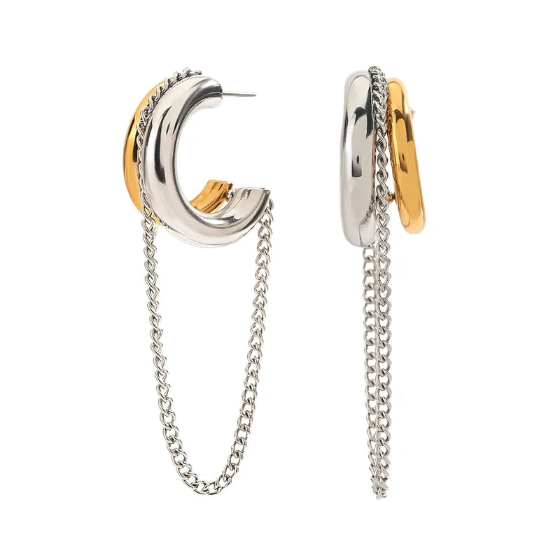 Earrings steel rings with chain-ea275