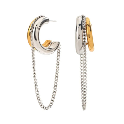 Earrings steel rings with chain-ea275
