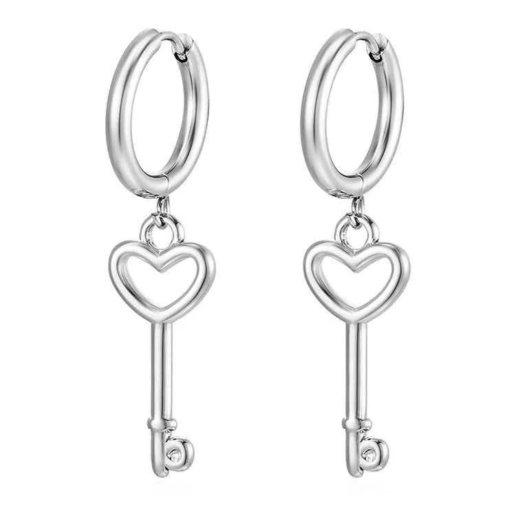 Earrings Silver Key-ea035 hearts