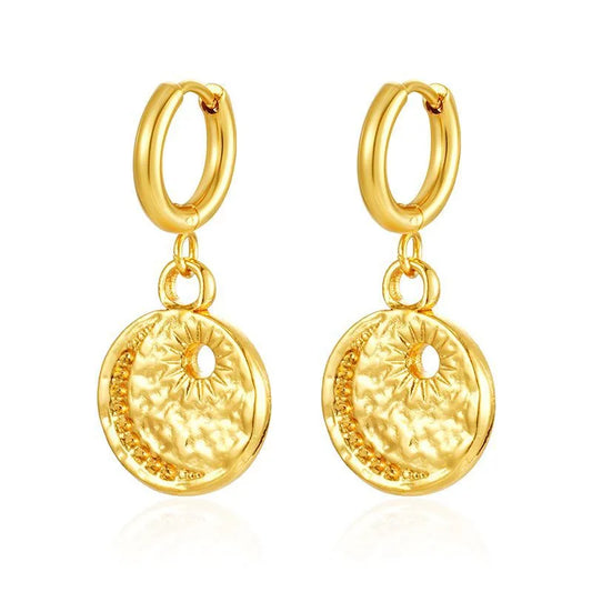 Earrings gold steel moon and sun-ea249