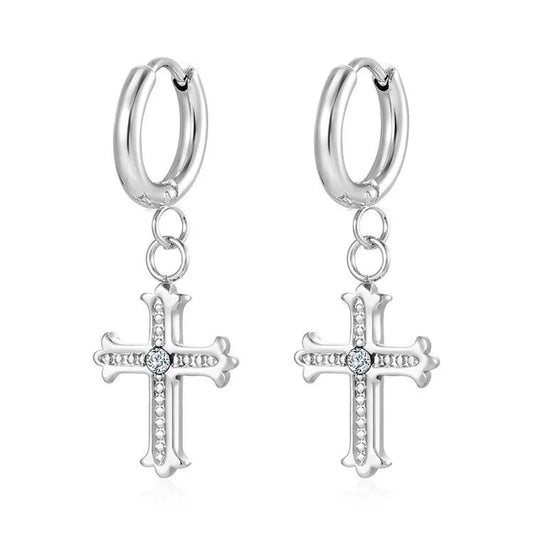 Earrings of steel cross with rhinestones - EA177