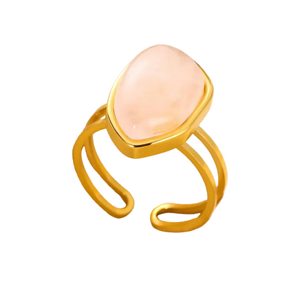 Inel din oțel auriu deschis cu piatră roz-R074
