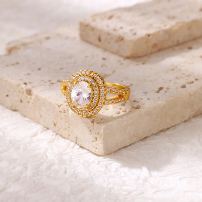 Ring gold steel with large rhinestones-r114