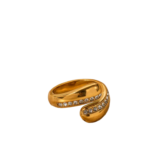 Ring Golden Steel Open with rhinestone-r132