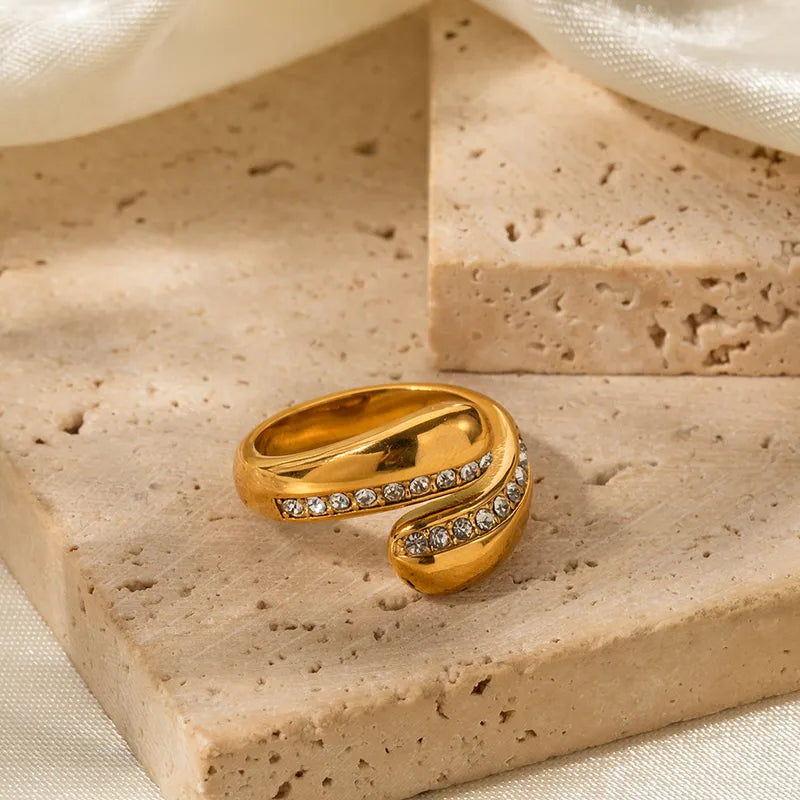 Ring Golden Steel Open with rhinestone-r132