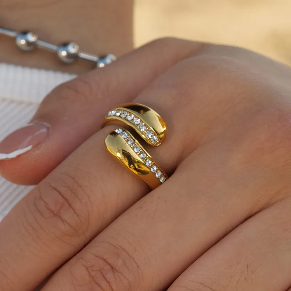 Ring Golden Steel Open with rhinestone-r132
