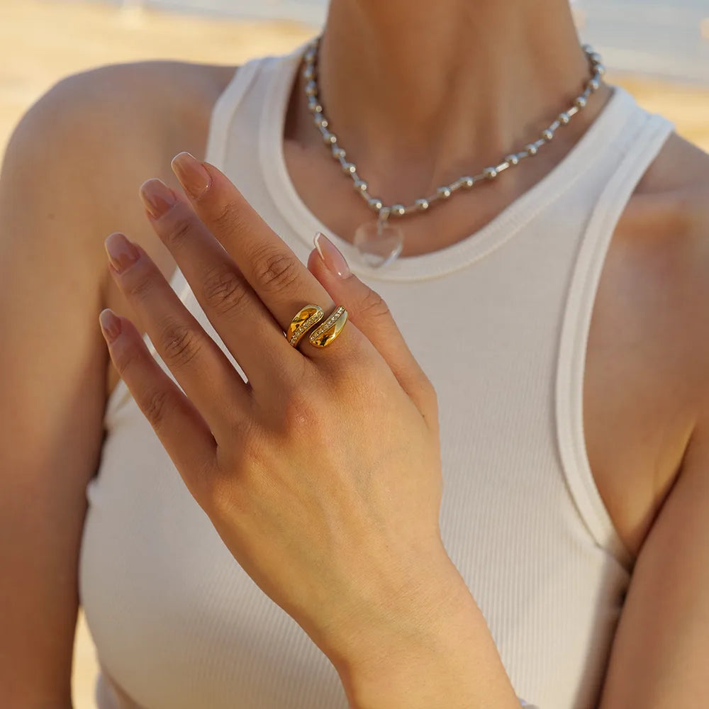 Ring Golden Steel Open with rhinestone-r132