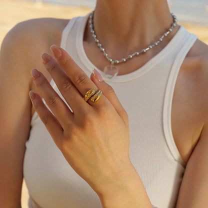 Ring Golden Steel Open with rhinestone-r132