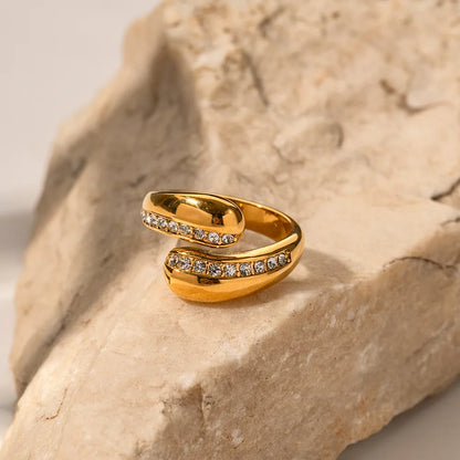 Ring Golden Steel Open with rhinestone-r132