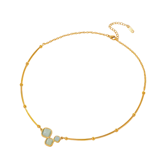 Κολιέ επιχρυσωμένο ατσάλι με γαλάζιες πέτρες-NE054