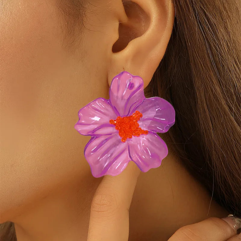 Σκουλαρίκια ακρυλικά λουλούδια ροζ- EA731