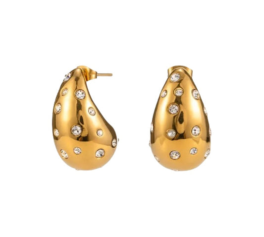 Σκουλαρίκια χρυσά ατσάλινα με zircon σχήμα δάκρυ - ea397