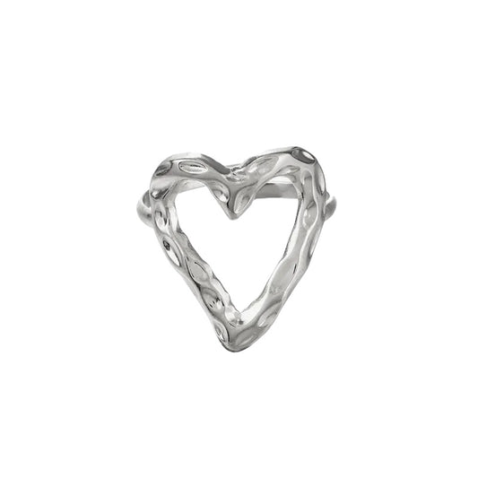 Anillo de acero con corazón de plata - R013