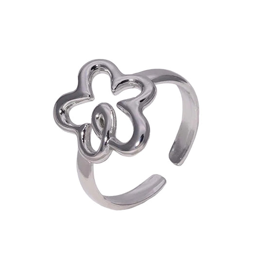 Δαχτυλίδι ασημί ατσάλινο με σχήμα λουλουδιού - r031