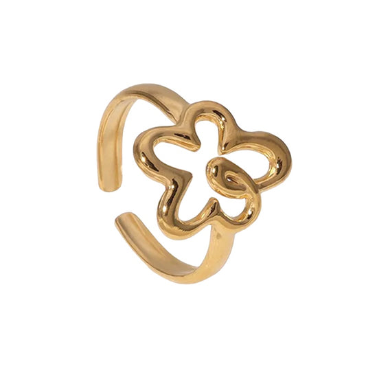 Δαχτυλίδι χρυσό ατσάλινο με σχήμα λουλουδιού - r037