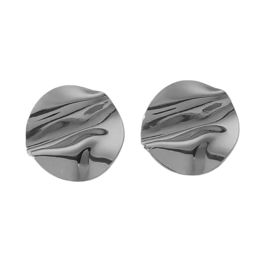 Σκουλαρίκια ατσάλινα ασημί με τσαλακωμένη υφή-EA365