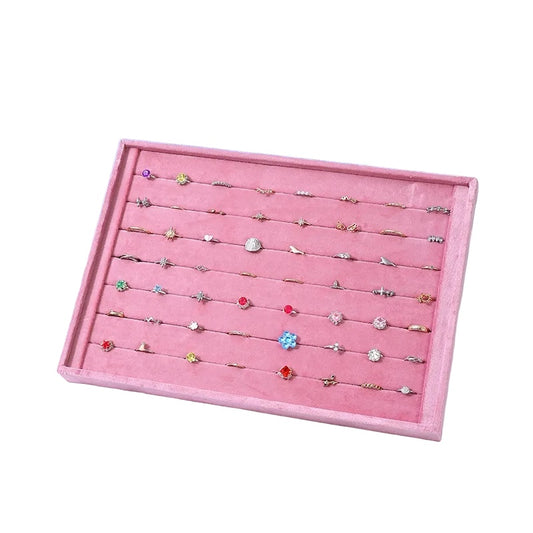 Casket for rings with 7 rows of suede pink - P033