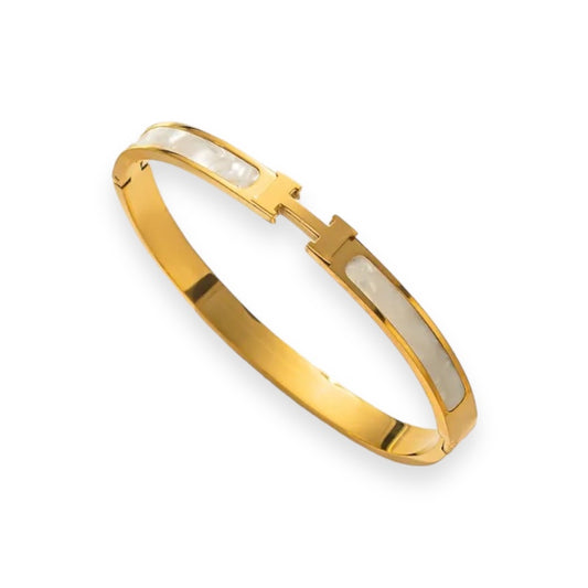 Handcuit bracelet steel with gold and white details - Br139