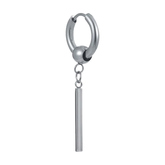 Earring male silver single steel with hanging bar and ball (1 piece) - EA121