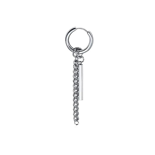 Earrick male silver single steel with hanging bar and chain (1 piece) - EA089