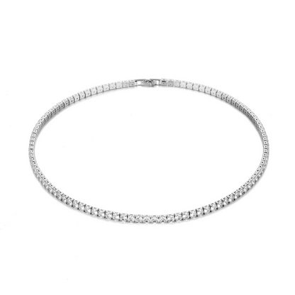 Brass Necklace Silver Choker with Zircon -ne333