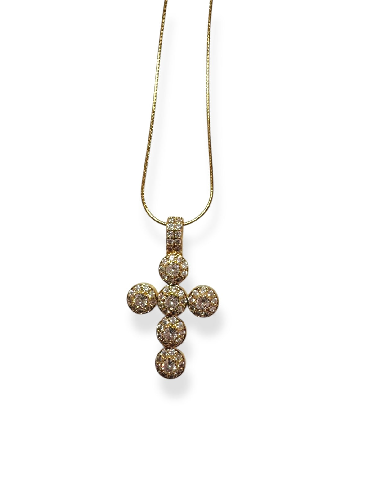 Steel Gold Necklace with Pendant Cross full of Zircon - NE009