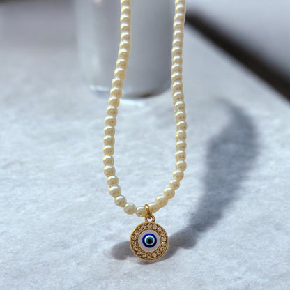 Necklace with pearls and pendant circular eye - Ne179