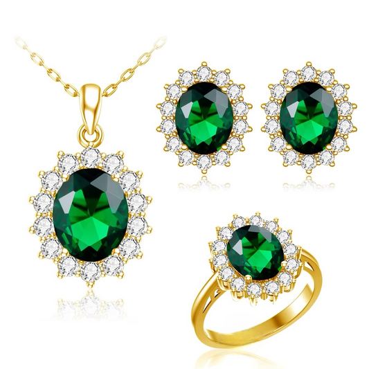 Set with necklaces, earrings and steel rings and green zircon - SET011