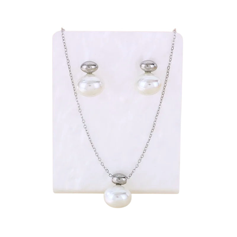 Set Necklace Silver Silver Steel with pearls-set004