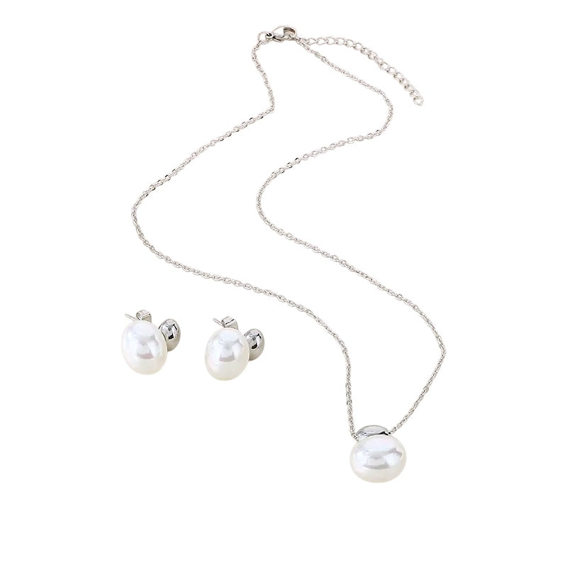 Set Necklace Silver Silver Steel with pearls-set004