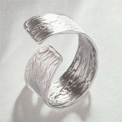 Silver Ring with front and texture-r160 opening and texture