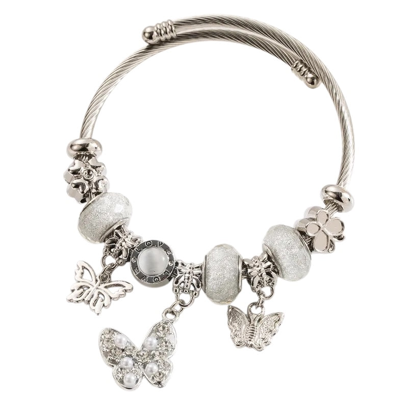 Bangle Bracelet with White Butterflies -BR257