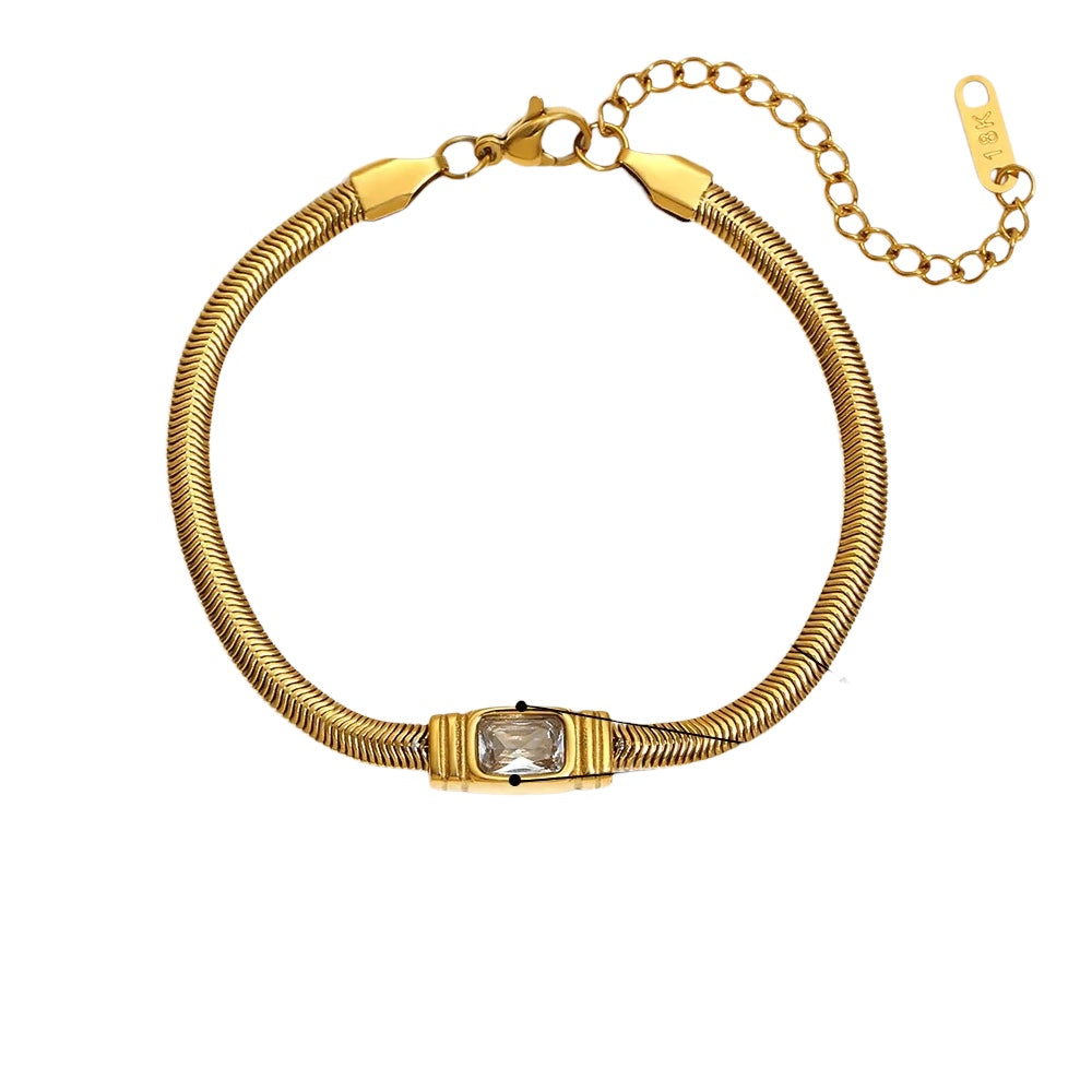 Steel gold plated bracelet with central zircon - BR259