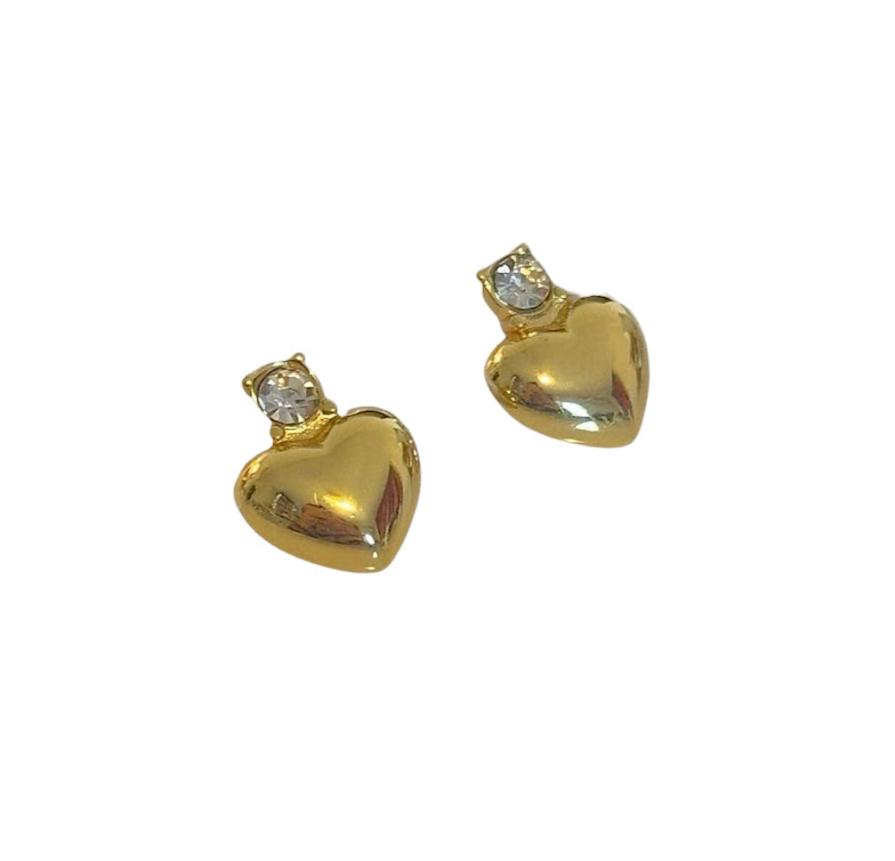 Earrings gilded steel small hearts with zircon-ea122