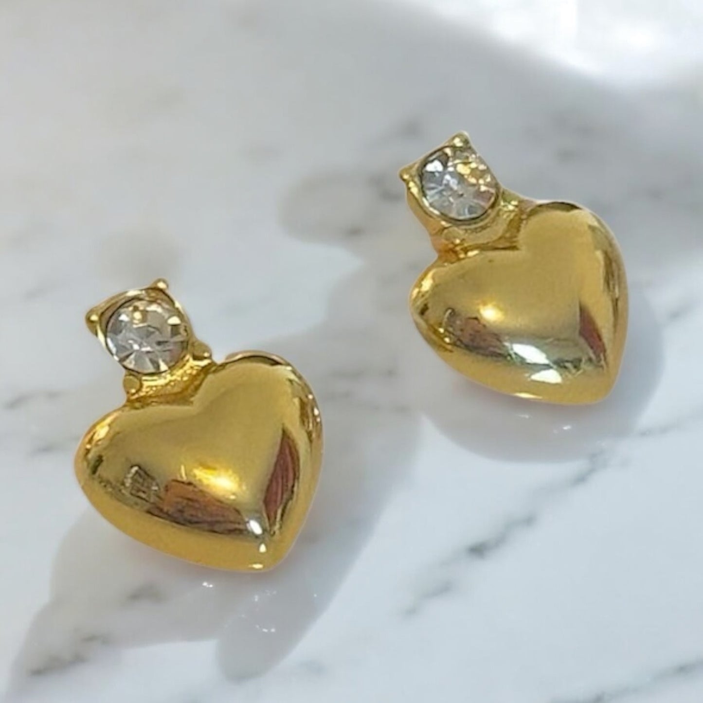 Earrings gilded steel small hearts with zircon-ea122