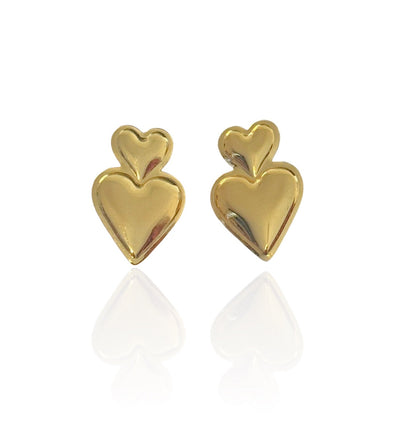 Steel earrings with dual golden hearts - EA011