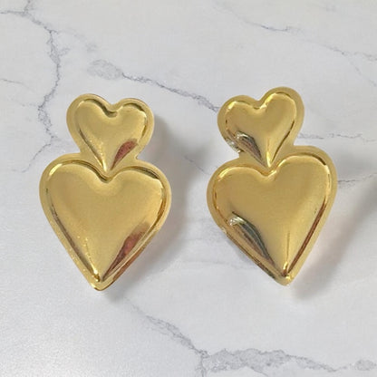 Steel earrings with dual golden hearts - EA011