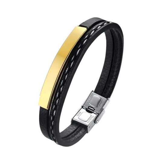 Bracelet with leather and gold steel - Br263