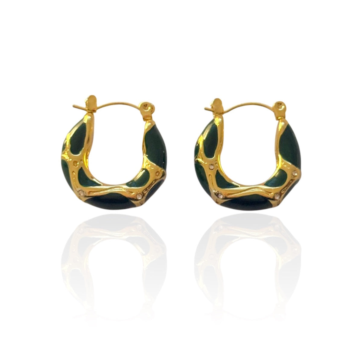 Gold/green steel earrings with zircon-ea084