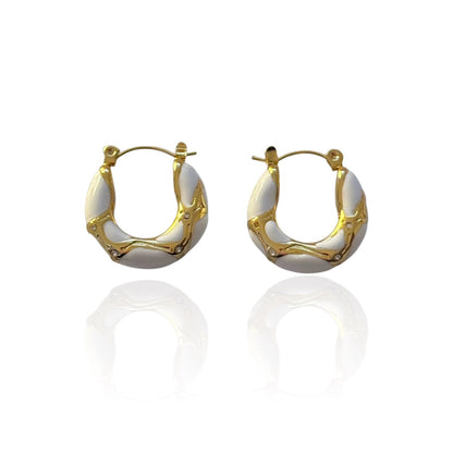 Gold/white steel earrings with zircon-ea001