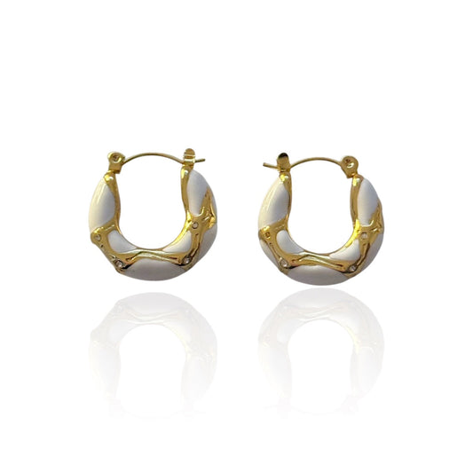 Gold/white steel earrings with zircon-ea001