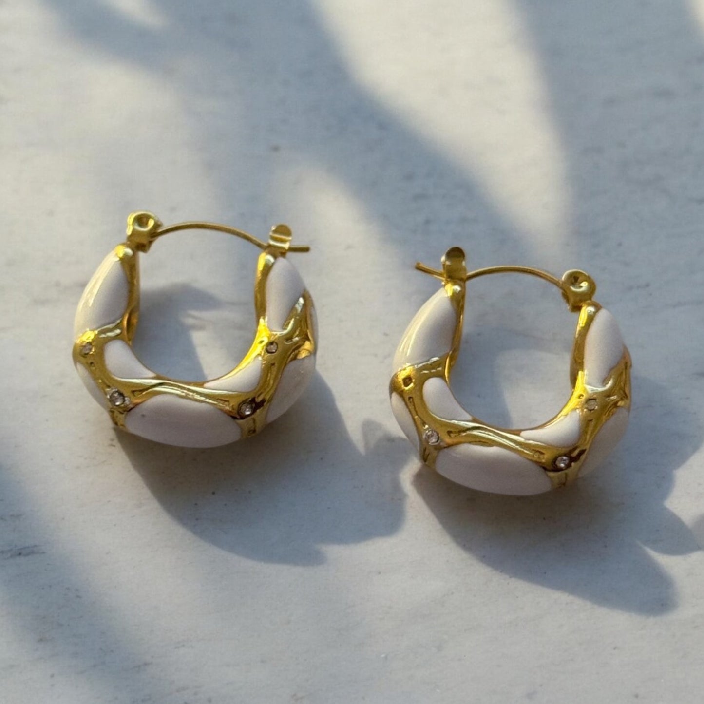 Gold/white steel earrings with zircon-ea001