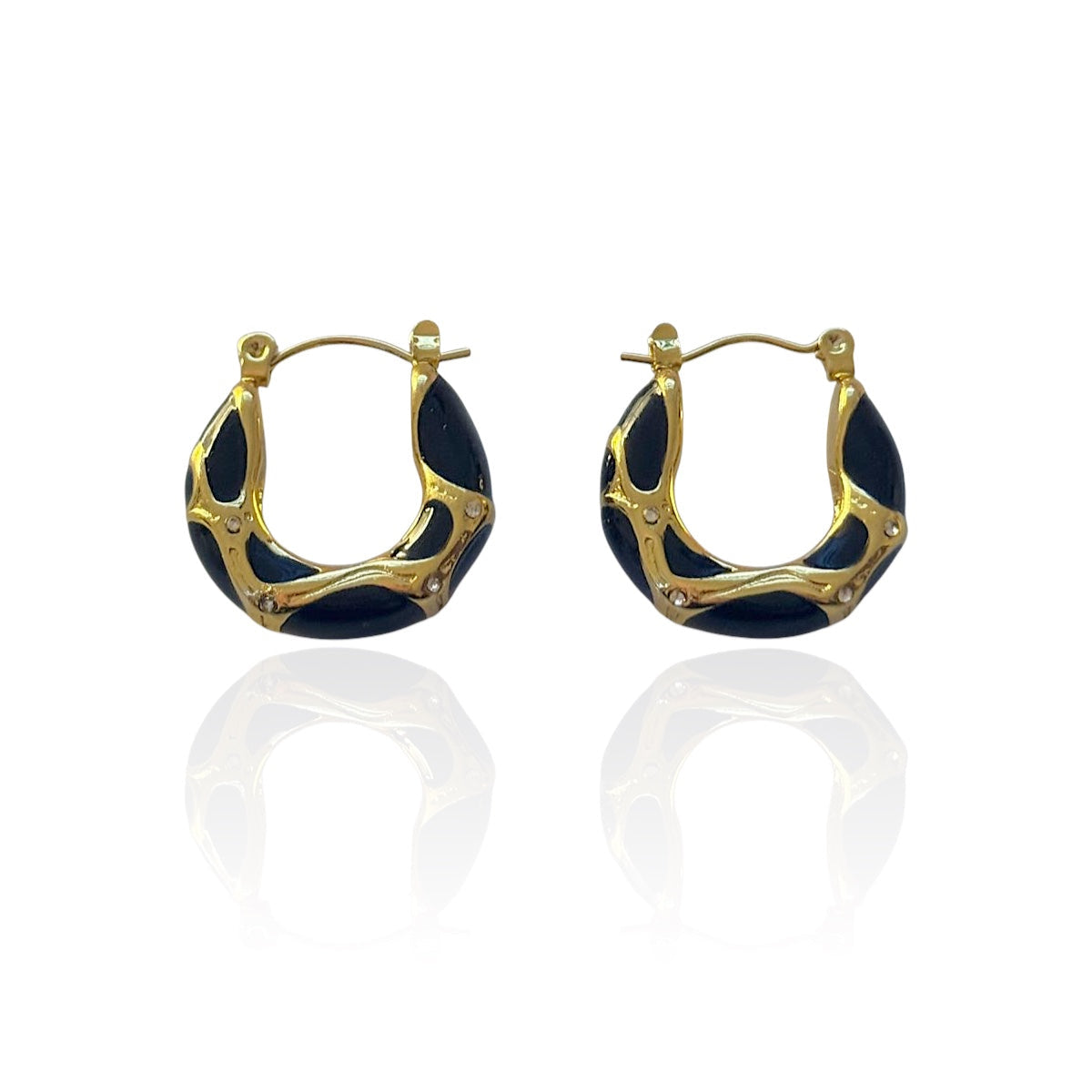 Gold/black steel earrings with zircon-ea091