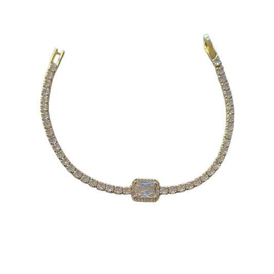 Gold Bracelet with central rectangular zircon stone - Br264