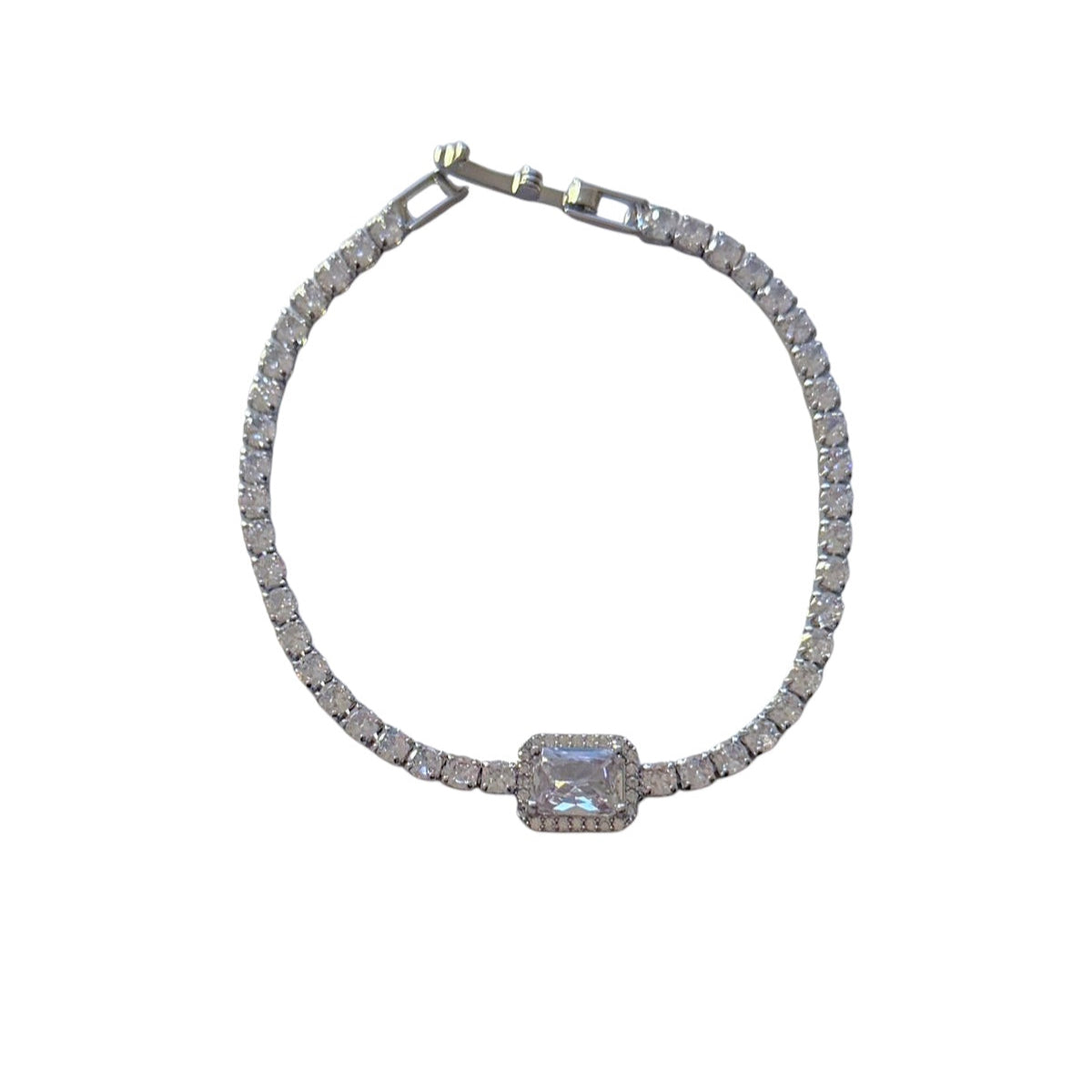 Silver bracelet with central rectangular zircon stone - Br265