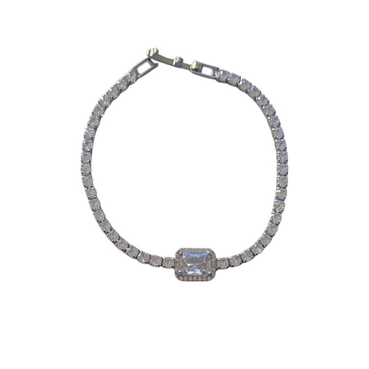 Silver bracelet with central rectangular zircon stone - Br265