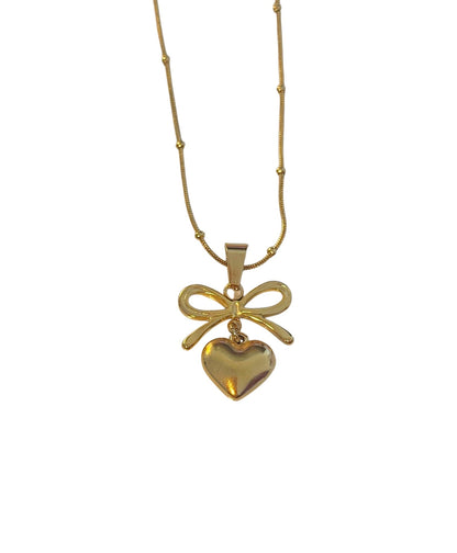 Steel necklace with heart and bow-ne068