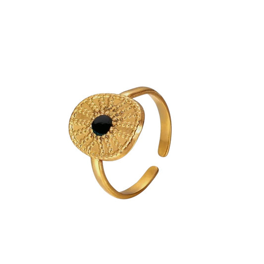 Ring steel gold with black bullet - R057