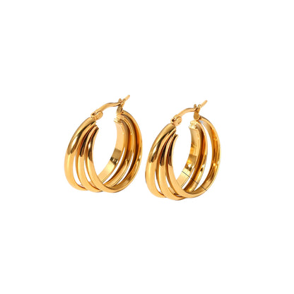 Brincos de argola tripla de aço - w114