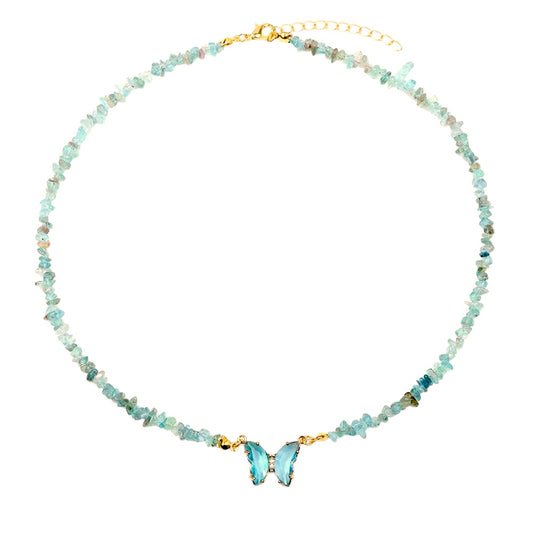 Necklace with acrylic stones and blue butterfly - w143